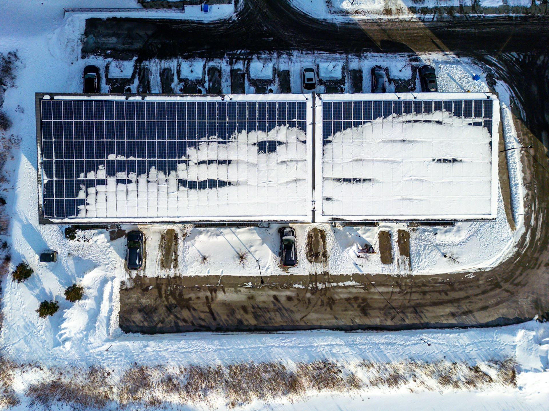 Solar panels in winter snow